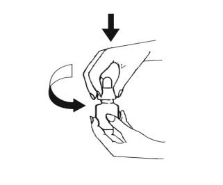 Dibujo en blanco y negro que muestra dos manos sosteniendo un frasco mientras una flecha indica el movimiento de apertura hacia arriba