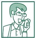 Dibujo estilizado en verde de un hombre con gafas que sonríe mientras sostiene y bebe de un pequeño recipiente o vaso con una pajita