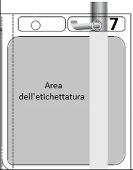 Schematic of a gray rectangular container with a central labeling area and a vertical white strip on the right with number 7 at the top
