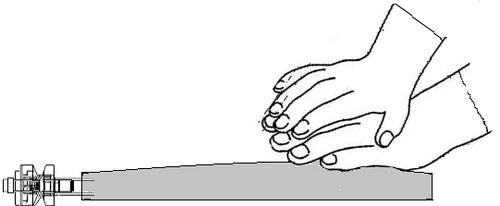 Two hands firmly holding a cylindrical, elongated medical device in horizontal position against a white background