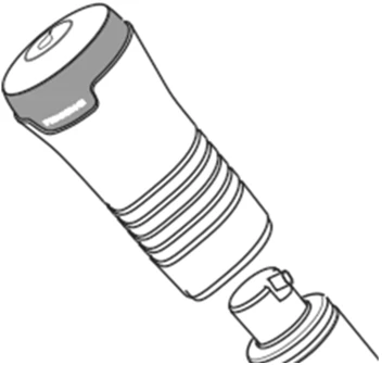 Black and white technical drawing of a cylindrical medical device with a grooved grip and a detached lower component