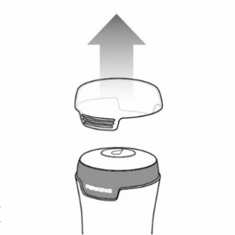 Diagram showing a transparent cap being removed upward