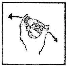 Dibujo esquemático de una mano que sostiene un recipiente con dos flechas negras que indican movimientos opuestos hacia la