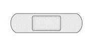 Rectangular adhesive bandage with rounded ends and a central protective pad on a white background with thin gray borders