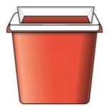 Red biological waste container with transparent lid and wide base for safe disposal of infectious materials