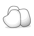 Stylized black and white drawing of three round, irregular tablets grouped together on a white background