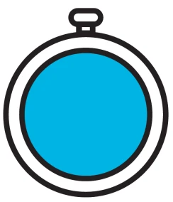 Stylized icon of a stopwatch with thick black border and light blue dial face on a white background