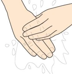 Two open hands with fingers slightly bent above a stain of
