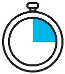 Stylized icon of a stopwatch with the dial divided into four parts and a blue sector occupying the first quarter in the upper right