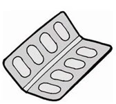 Bent metallic blister with ten empty oval cavities arranged in two rows of five tablets each