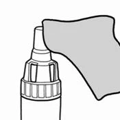 Schematic drawing of a pen-shaped medical device being applied against a light skin surface