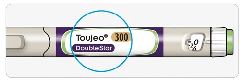 Detalle de una pluma inyectora Toujeo 300 DoubleStar con indicador numérico que muestra el valor 0 de 24 resaltado mediante un círculo azul