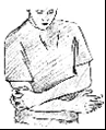 Dibujo lineal de una persona con camiseta que tiene las manos apoyadas en la parte inferior del