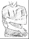 Dibujo lineal de una persona que indica con las manos las zonas del brazo y del