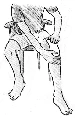 Dibujo en blanco y negro de una persona sentada que lleva una banda o soporte elástico alrededor del muslo y la rodilla de la pierna derecha