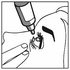 Dibujo lineal de una persona que aplica gotas de un medicamento en el ojo