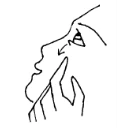 Line drawing of a human profile with a finger touching the area below the nose and above the upper lip