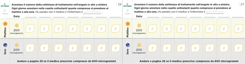 Tabela monitoringu tygodniowego z polami do notowania dawki 200 mikrogramów przyjmowanej rano i wieczorem dla każdego dnia tygodnia