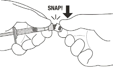 Dos manos uniendo los extremos de una pluma inyectora para activar un mecanismo indicado por la palabra SNAP y una flecha negra