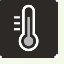 Icono blanco sobre fondo negro que representa un termómetro con tres líneas horizontales a la izquierda que indican una temperatura baja o frío