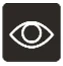 Icono blanco estilizado de un ojo con pupila central sobre fondo cuadrado negro con esquinas redondeadas