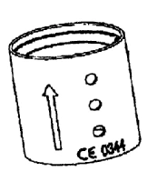 Dibujo técnico de un recipiente cilíndrico con una flecha apuntando hacia arriba