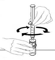 A hand holding a syringe while the