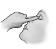 An index finger gently pressing the tip of the nose of a person in profile to indicate the drug application site