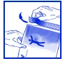 Blue illustration showing a hand opening a box of medication with a