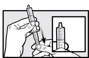Dibujo técnico que muestra una mano sosteniendo una jeringa para la
