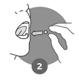 Schematic drawing of an open mouth with an arrow pointing to the