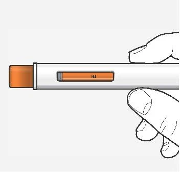 Рука держит горизонтально белое цилиндрическое медицинское устройство с центральной оранжевой вставкой на светло-сером фоне
