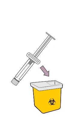 Ilustración de una jeringa vacía con una flecha que indica su eliminación en el