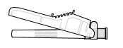 Dibujo técnico en blanco y negro de un dispositivo médico con forma de pinza o aplicador con una parte superior dentada y un cuerpo cilíndrico