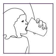 Black line drawing of a person in profile drinking from a glass tilted toward an open mouth
