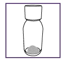 Stylized drawing of a glass vial with a white cap and a small amount of gray powder at the bottom