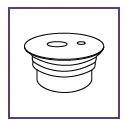 Schematic black-and-white drawing of a cylindrical cap or container with a wide base and a flat top surface featuring two holes