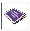 Stylized drawing of an information booklet with a purple cover and blurred white text