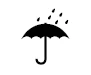 Black icon of an open umbrella with raindrops falling on the canopy on a white background
