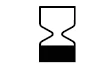 Black stylized hourglass symbol with the lower part filled in black on a white background