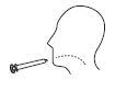 Schematic drawing of a human head profile with a syringe pointing toward the mouth and jaw area