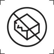 Black icon of a container or box with a jagged edge enclosed in a circle with a diagonal prohibition bar on a white background