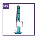 Blue graduated syringe with '5 mL' indication in a purple box on a white background