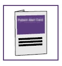 Patient information card with text at the top on a purple background and three horizontal black lines on a white background