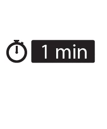 Icono negro de un cronómetro estilizado junto a un rectángulo con el texto blanco 1 min sobre fondo negro