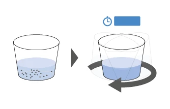 Diagrama que muestra un vaso con líquido y partículas que se gira circularmente con la