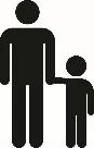 Icono negro sobre fondo blanco que representa la silueta estilizada de un adulto que sostiene de la mano a un niño a su lado