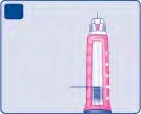 Вертикальный шприц с прозрачным корпусом и делениями, содержащий розовую жидкость и серый поршень на светло-голубом фоне
