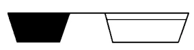 Schematic diagram of two trapezoidal containers placed side by side, one completely black on the left and one with a black outline and white interior on the right
