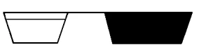 Black and white schematic drawing of two trapezoidal containers placed side by side, one white on the left and one black on the right